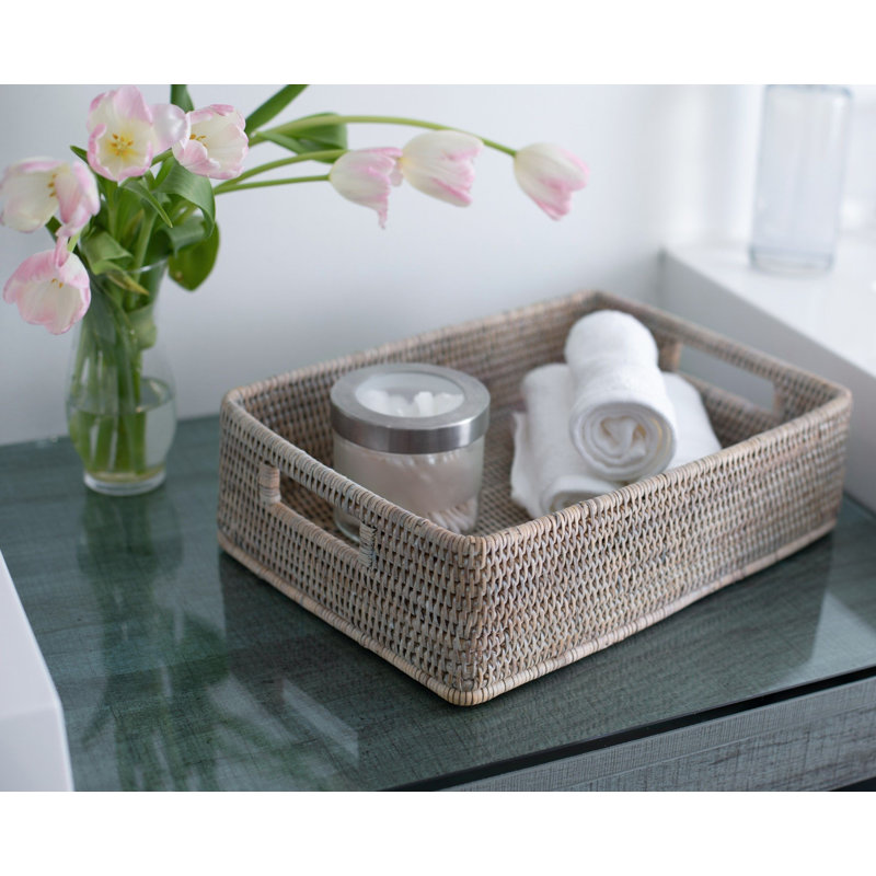 Rattan Rectangular Basket with Rounded Corners and Cutout Handles